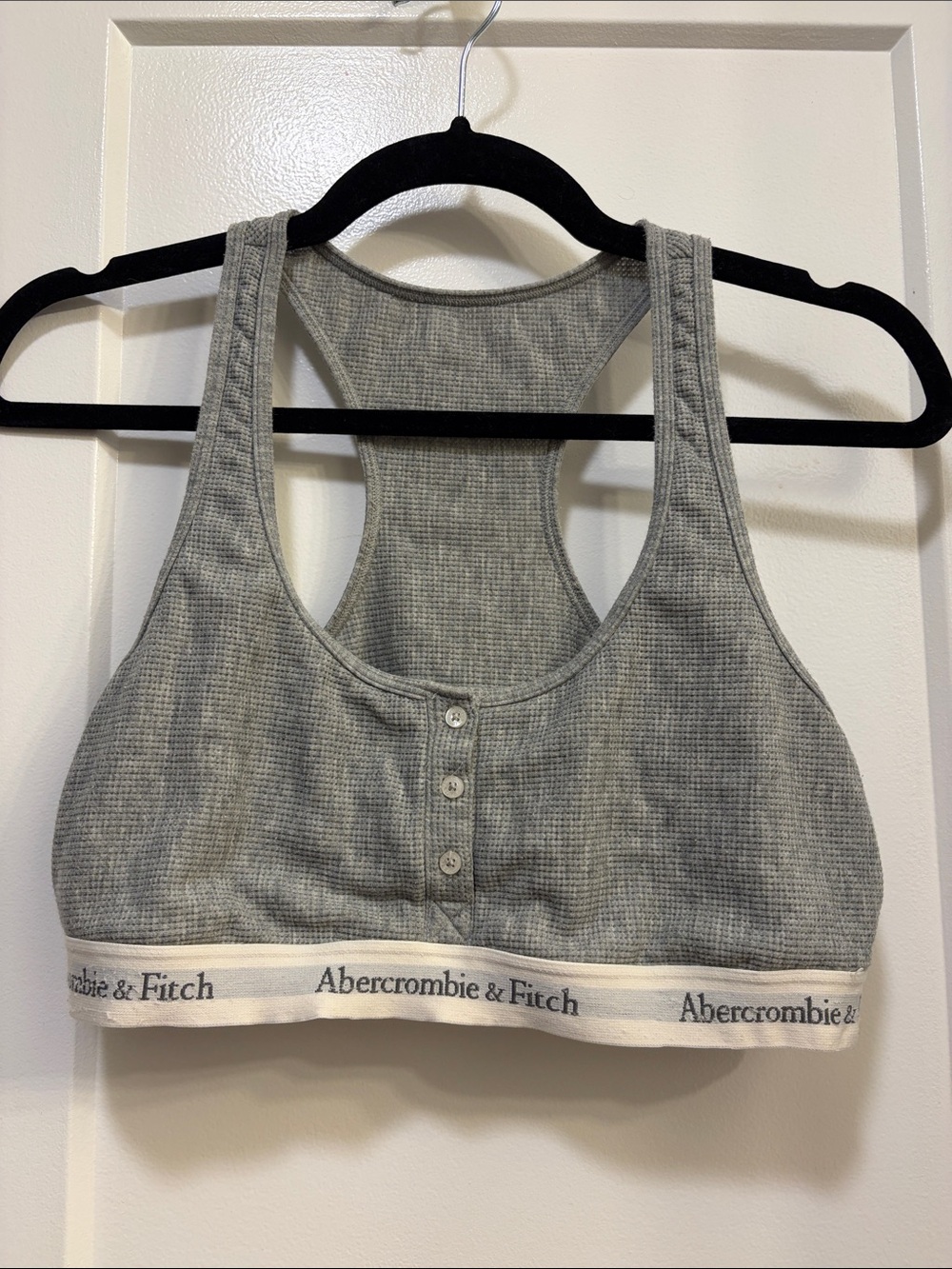 Abercrombie & Fitch Heather Gray Ribbed Button-Front Racerback Bralette